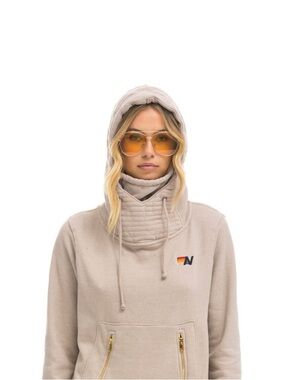 Women's Grey Hooded Pullover Sweater with Zip Pouch - Small